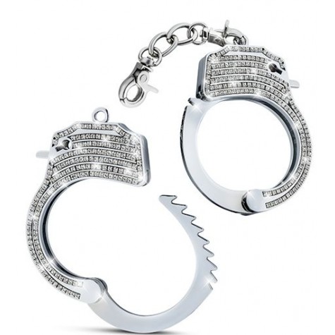 Серебристые наручники со стразами Bling Cuffs