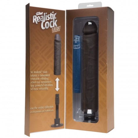 Коричневый вибратор The Realistic Cock ULTRASKYN Without Balls Vibrating 12” - 33,5 см.