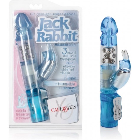 Голубой вибромассажер-кролик Waterproof Jack Rabbit - 24 см.