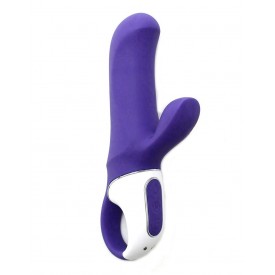 Фиолетовый вибратор Satisfyer Vibes Magic Bunny с клиторальным отростком - 17,6 см.