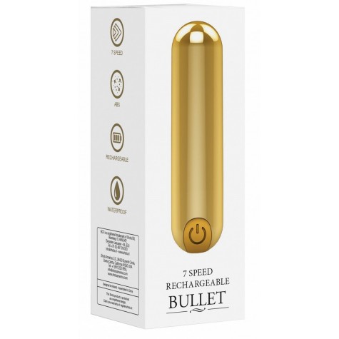 Золотистая перезаряжаемая вибропуля 7 Speed Rechargeable Bullet - 7,7 см.